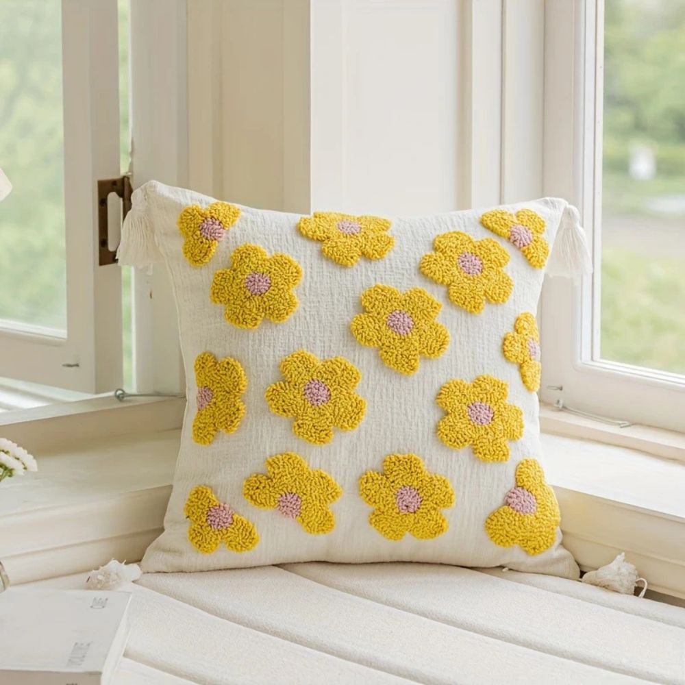 Rosy Bloom Tufted Cushion Cover