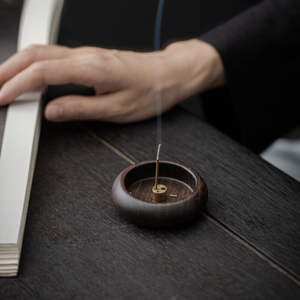 Round Solid Wood Incense Stick Holder