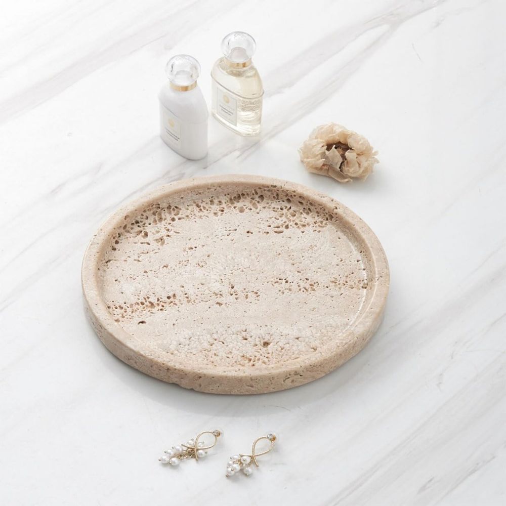 Round Travertine Stone Tray