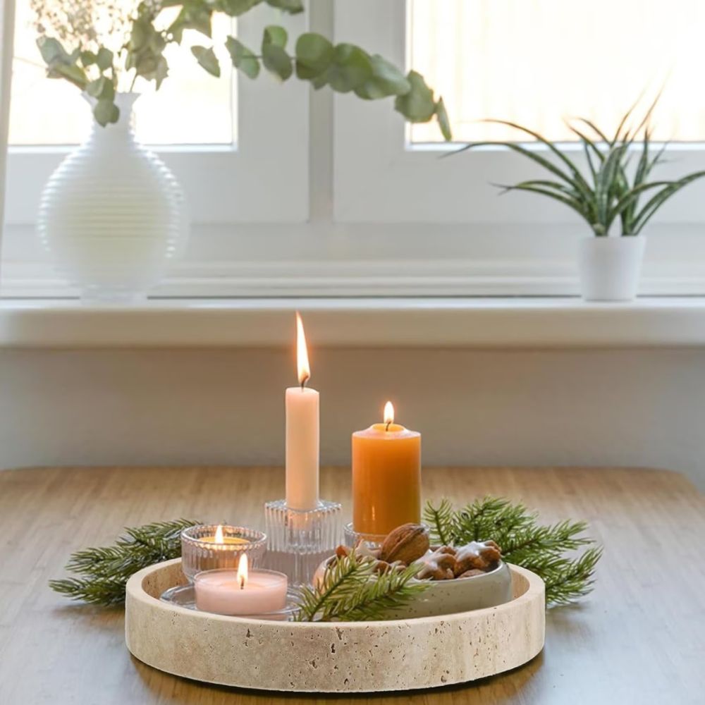 Round Travertine Stone Tray