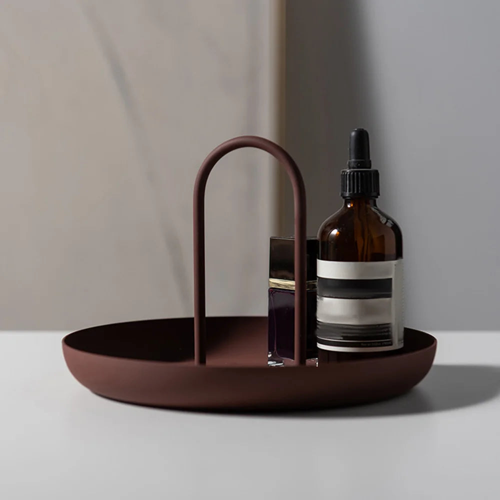 Round Storage Tray with Handle for Home Decor, 7.9 in Diameter, Lightweight, Modern Design, Available in Black, Brown, White