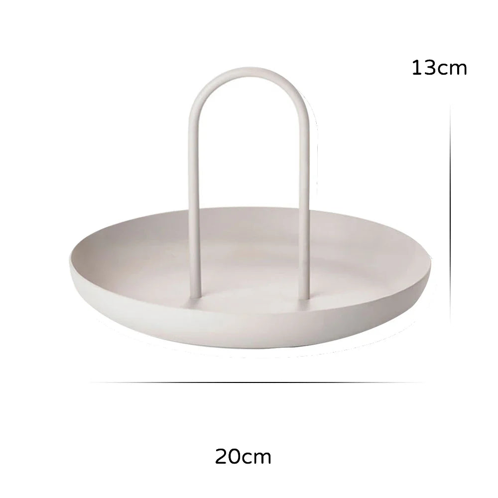 Round Storage Tray with Handle for Home Decor, 7.9 in Diameter, Lightweight, Modern Design, Available in Black, Brown, White