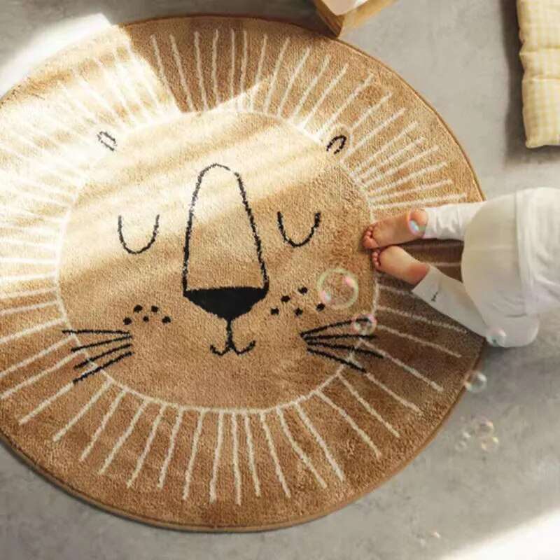 Round area rug – Soft polyester – Lion design – Perfect for playroom