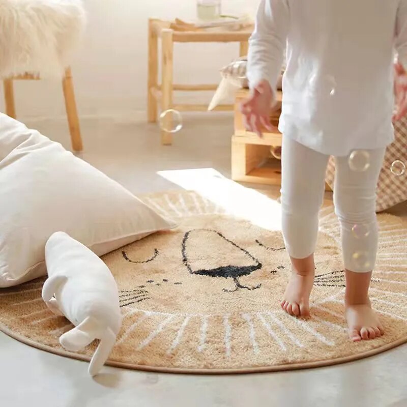 Round area rug – Soft polyester – Lion design – Perfect for playroom