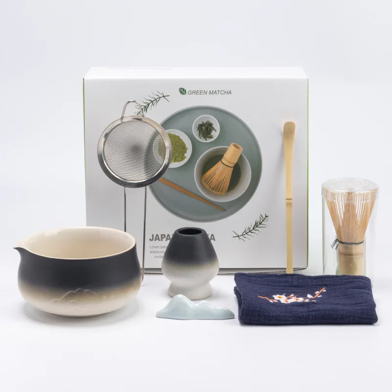 Japanese Matcha Tea Set with Ceramic Bowl, Bamboo Whisk, Spoon Holder & Strainer – Ideal Tea Gift Set for Authentic Tea Ceremonies