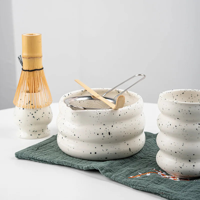 7-Piece Matcha Set with Bamboo Whisk, Scoop, and Ceramic Accessories - Perfect Matcha Tea Making Kit