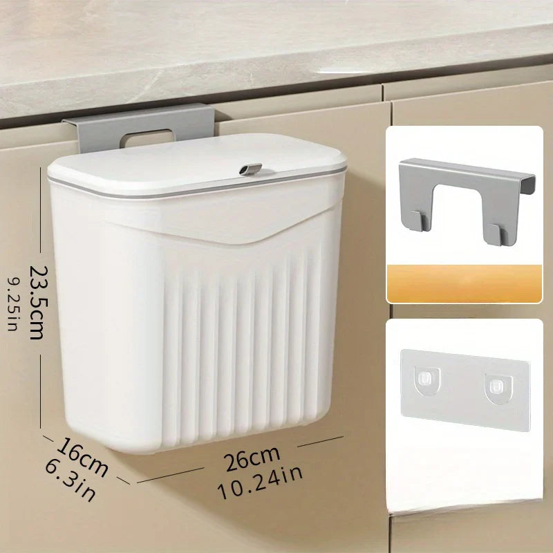 Wall-mounted slim bathroom trash can with flip lid, space-saving garbage bin for toilet or kitchen storage
