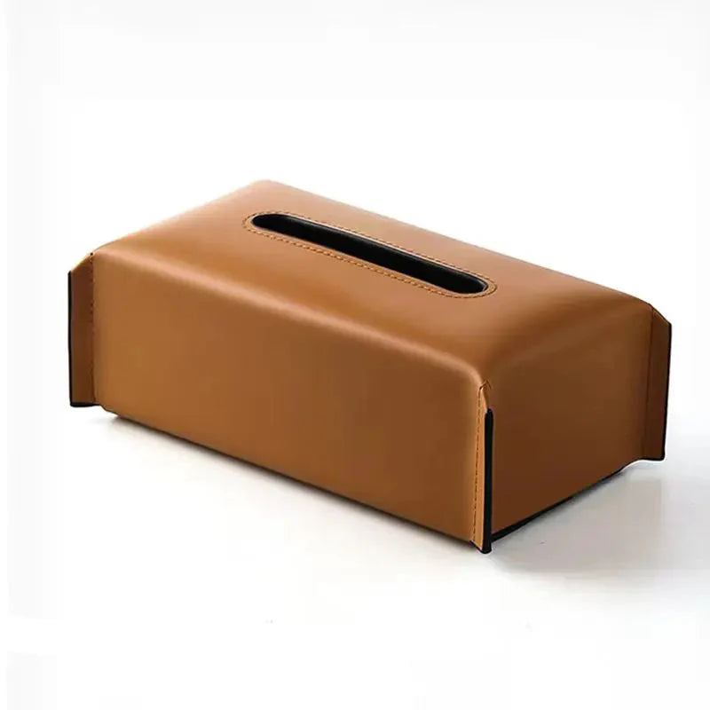 Luxury PU Leather Tissue Box Cover – Woven Napkin Case for Home Decoration