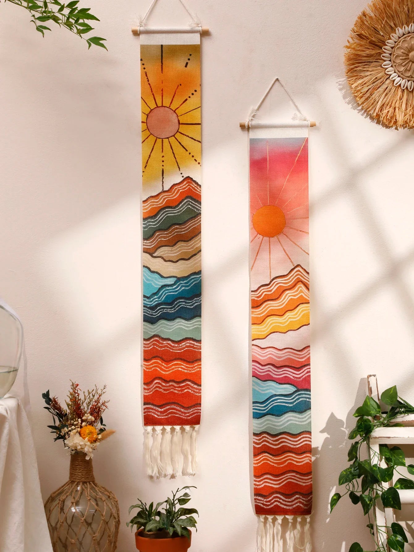 Handmade Macrame Wall Tapestry – Boho Sunset and Sunrise Wall Art Decor for Living Room