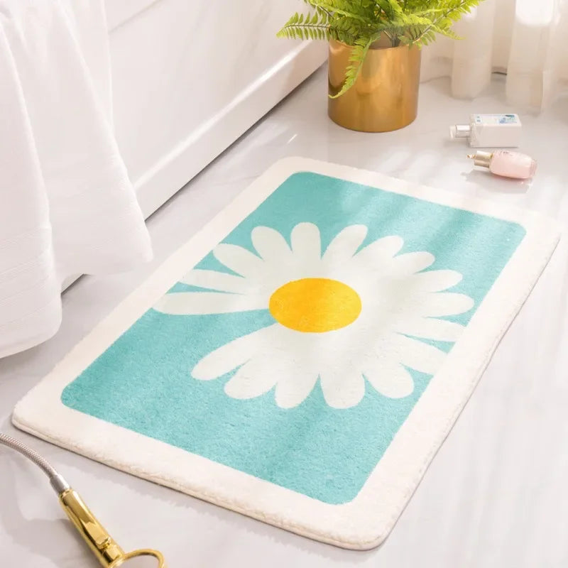 Soft Thick Daisy Flowers Bath Mat Set – Non-Slip Bathroom Rugs