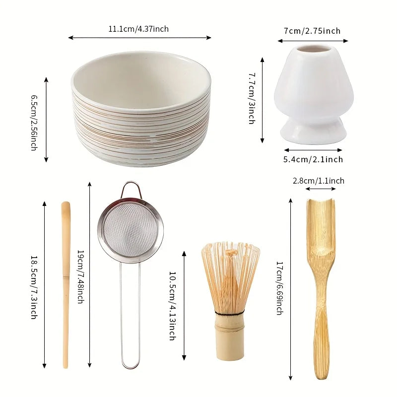 Japanese Matcha Whisk Set with Bowl, Sifter, Scoop, and Stand – Complete 6-Piece Tea Kit