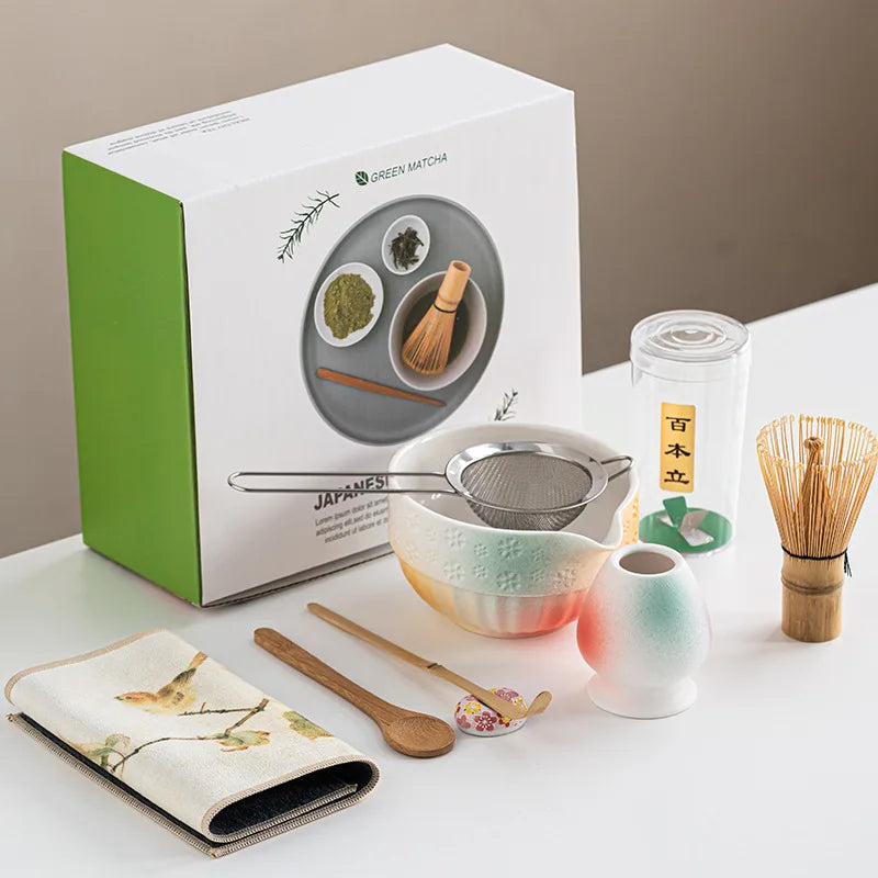 8-Piece Matcha Set with Bamboo Whisk and Glazed Ceramic Bowl for Authentic Japanese Tea Experience