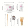 5-Piece Elegant Cherry Blossom Matcha Tea Set – Japanese Ceramic Bowl Set with Whisk for Perfect Matcha Preparation