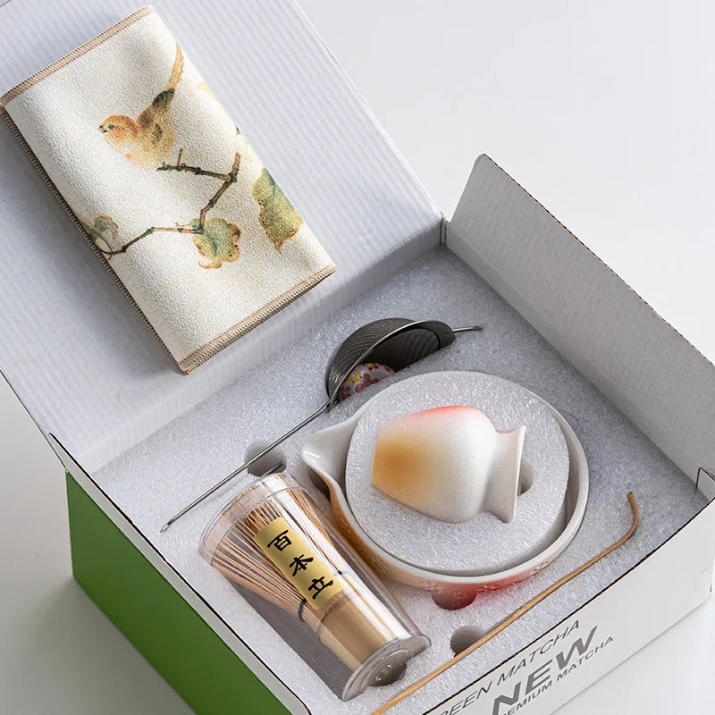 8-Piece Matcha Set with Bamboo Whisk and Glazed Ceramic Bowl for Authentic Japanese Tea Experience