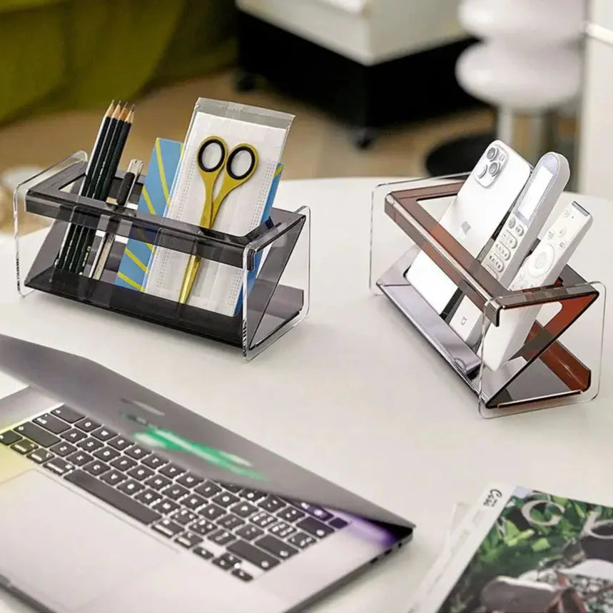 Acrylic Desk Organizer and Storage Rack – Multi-Functional Clear Desktop Organizer for Remotes, Pens, and Small Items