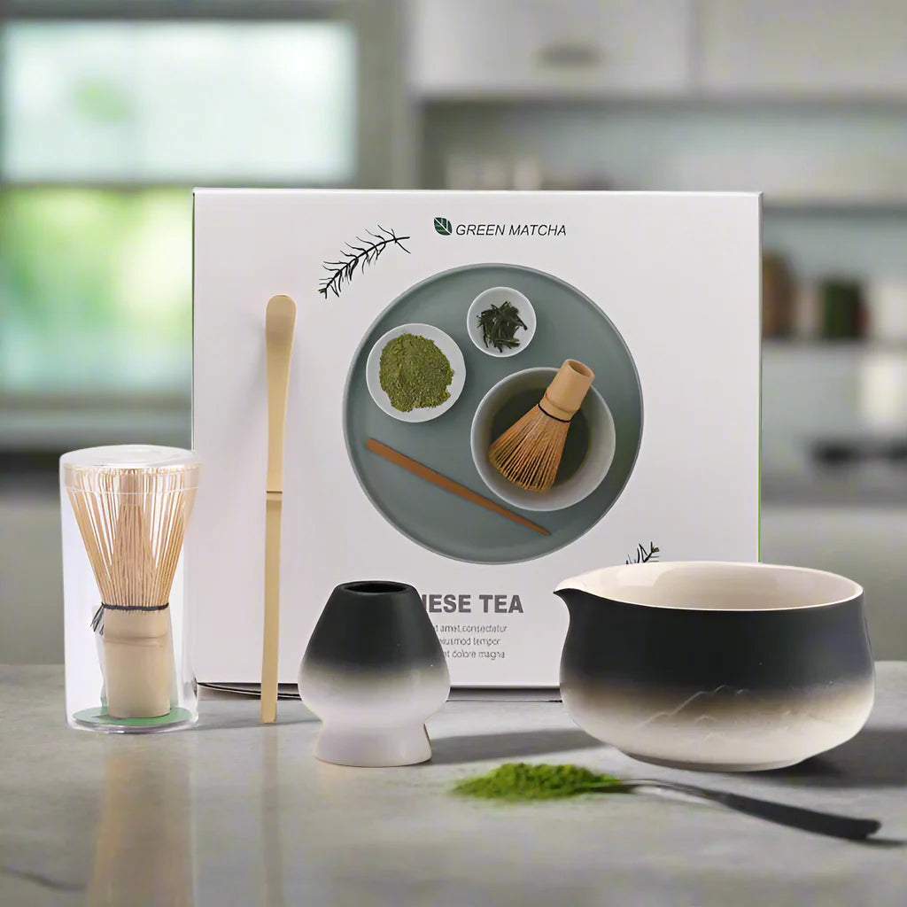 Japanese Matcha Tea Set with Ceramic Bowl, Bamboo Whisk, Spoon Holder & Strainer – Ideal Tea Gift Set for Authentic Tea Ceremonies