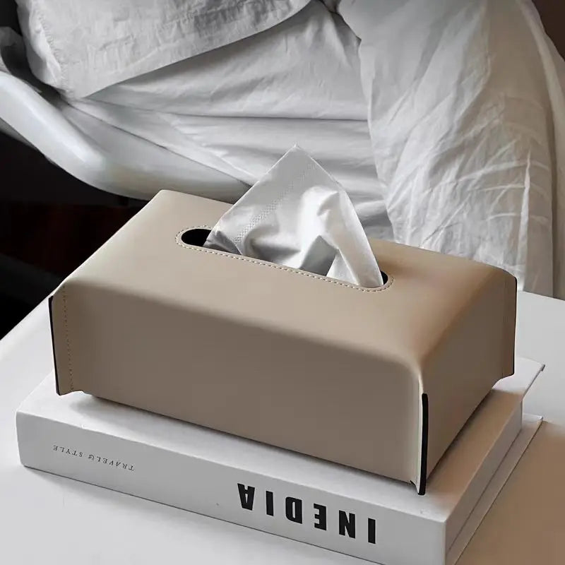 Luxury PU Leather Tissue Box Cover – Woven Napkin Case for Home Decoration