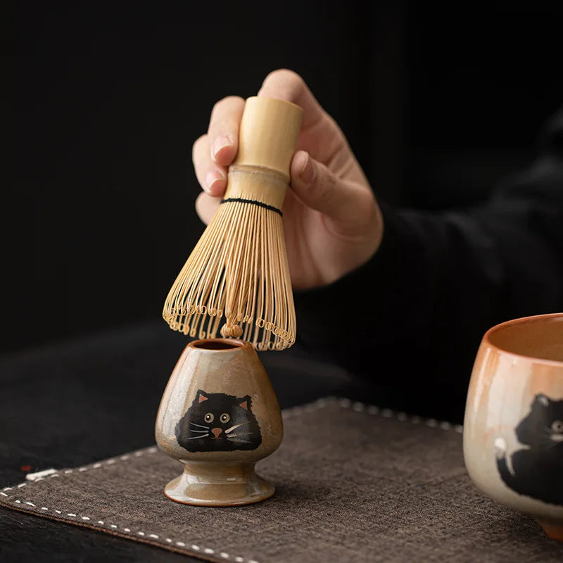 Cute Cat Matcha Gift Set with Bamboo Whisk, Ceramic Bowl, and Scoop – Matcha Tea Set for Tea Lovers