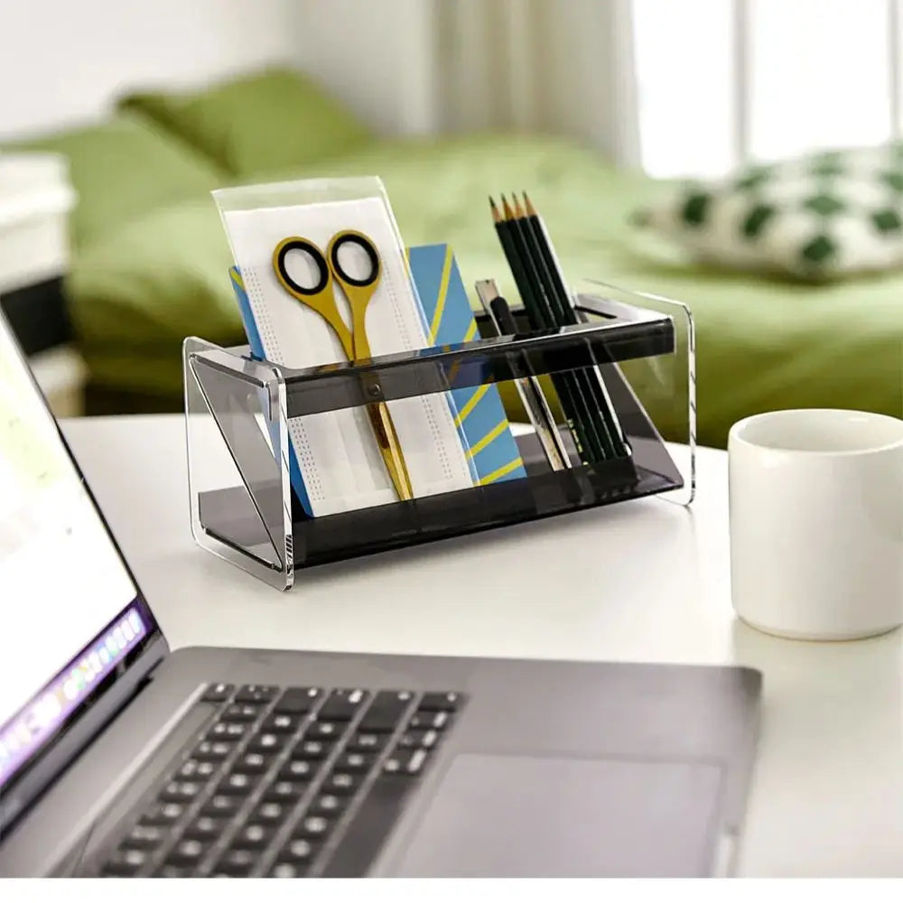 Acrylic Desk Organizer and Storage Rack – Multi-Functional Clear Desktop Organizer for Remotes, Pens, and Small Items