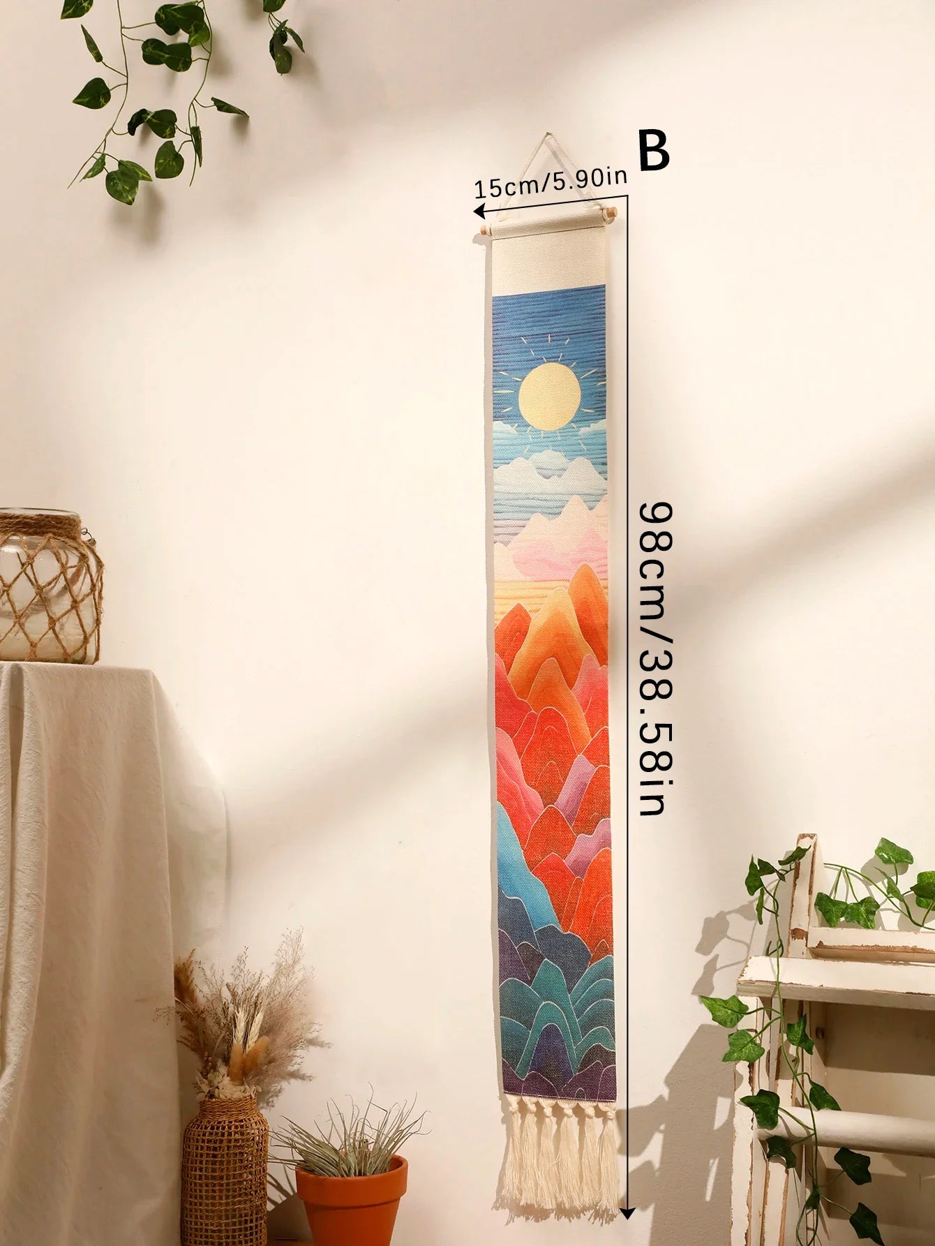 Handmade Macrame Wall Tapestry – Boho Sunset and Sunrise Wall Art Decor for Living Room