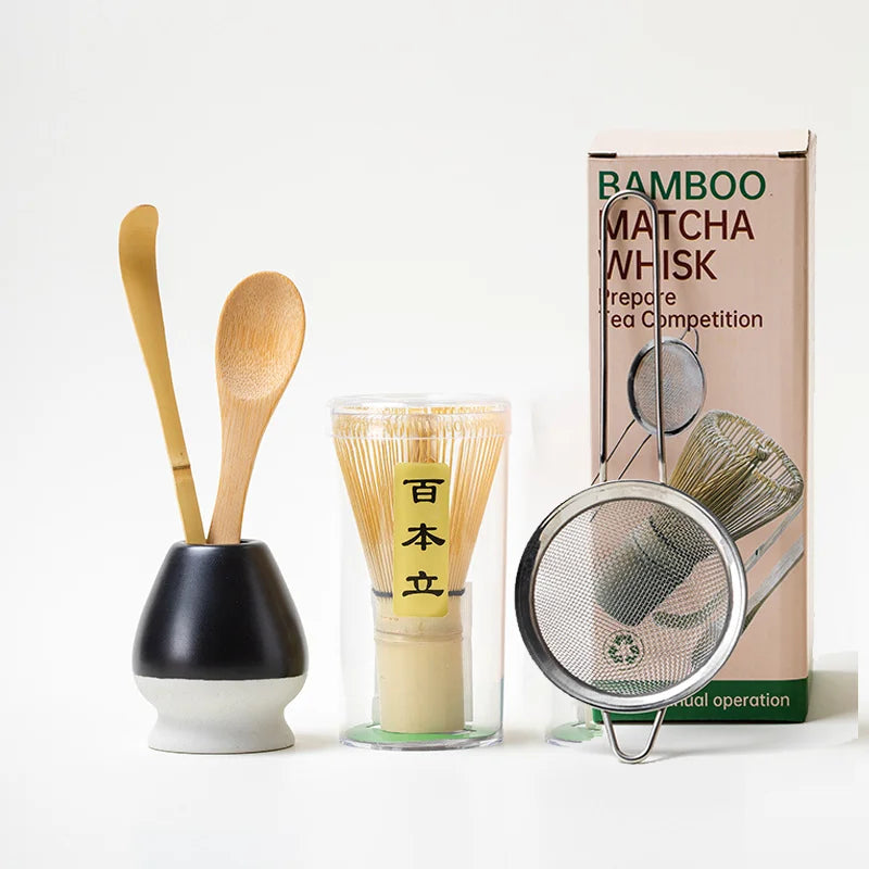Japanese Matcha Tea Set with Bamboo Whisk, Spoon, and Stand – Essential Tools for Tea Ceremony