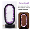 Amethyst crystal LED table lamp with oval frame, ambient night light for bedroom or meditation space decor