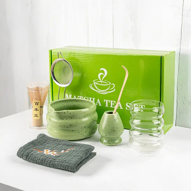 7-Piece Matcha Set with Bamboo Whisk, Scoop, and Ceramic Accessories - Perfect Matcha Tea Making Kit