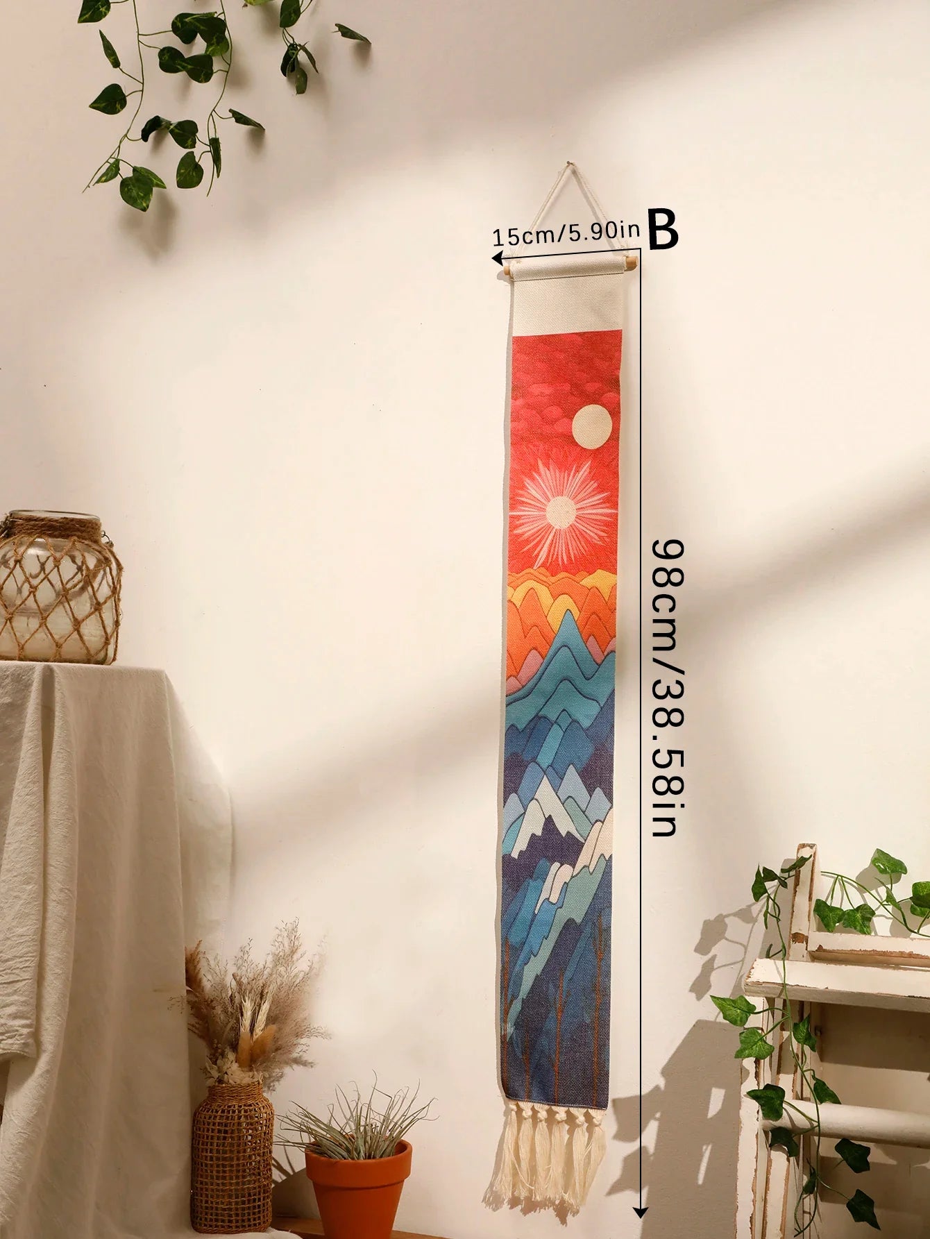 Handmade Macrame Wall Tapestry – Boho Sunset and Sunrise Wall Art Decor for Living Room