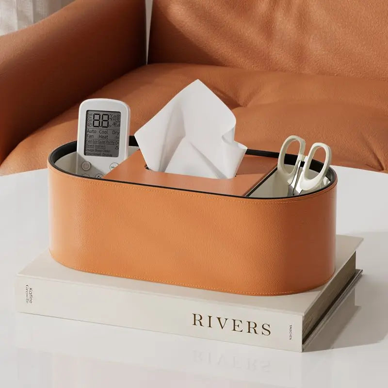 PU Leather Tissue Box with Storage Rack – Stylish Napkin Holder for Home and Office