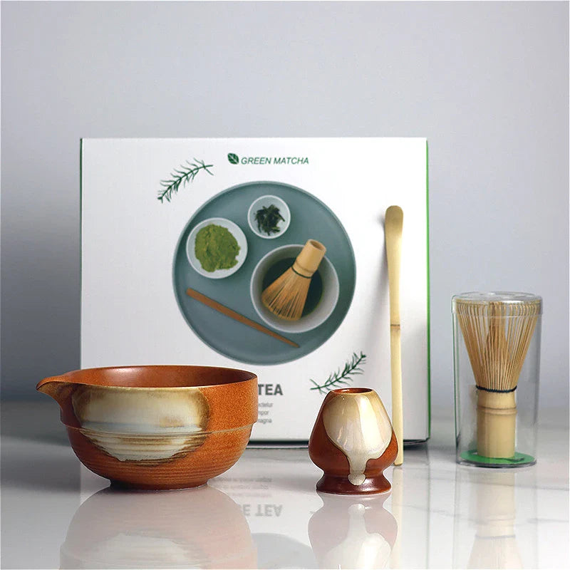 Ceramic Matcha Tea Set with Bamboo Whisk and Spout Bowl – Complete Tea Gift Set for Traditional Ceremonies
