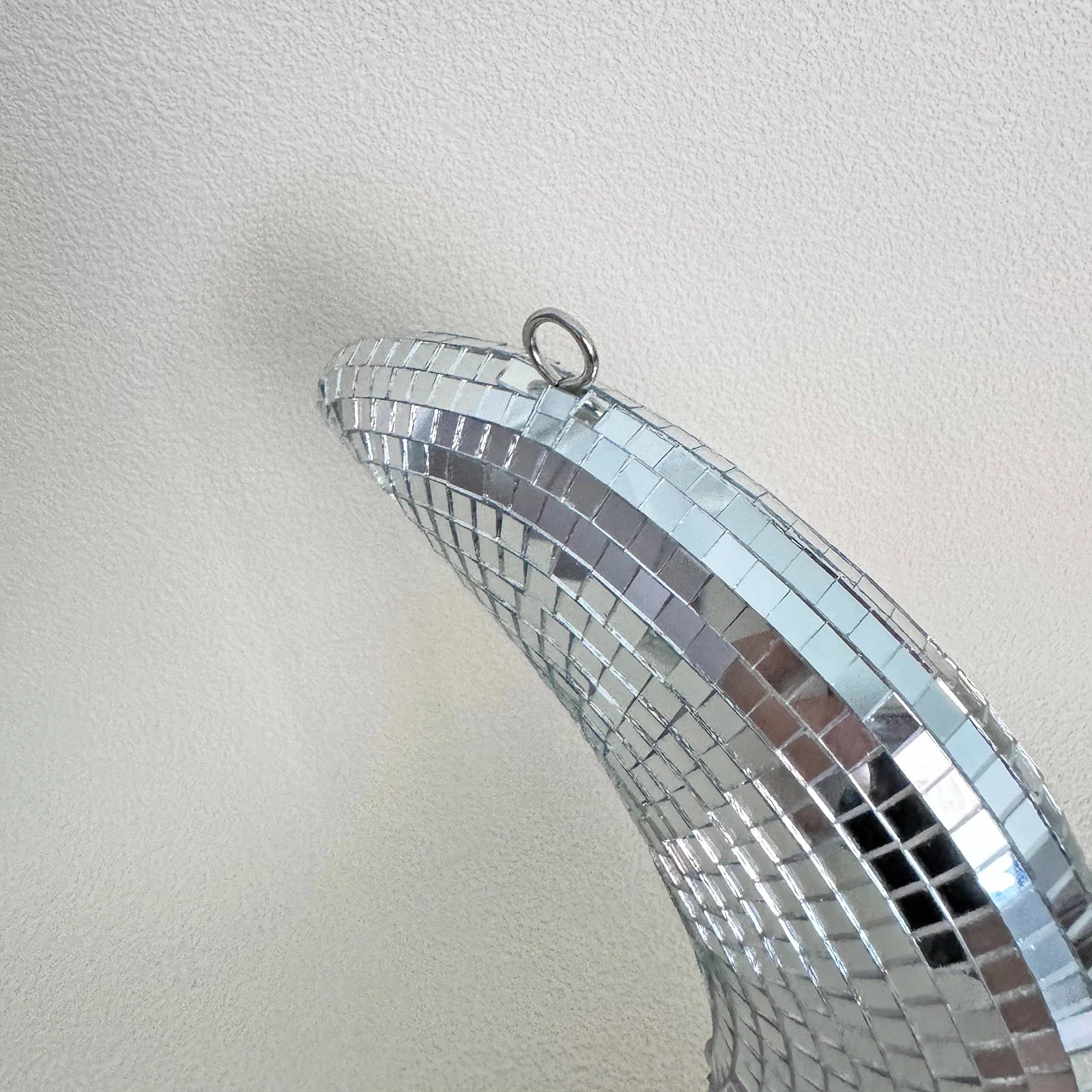 Hanging Disco Moon Mirror - Silver Crescent Wall Art for Enchanting Decor - Perfect for Parties and Celebrations