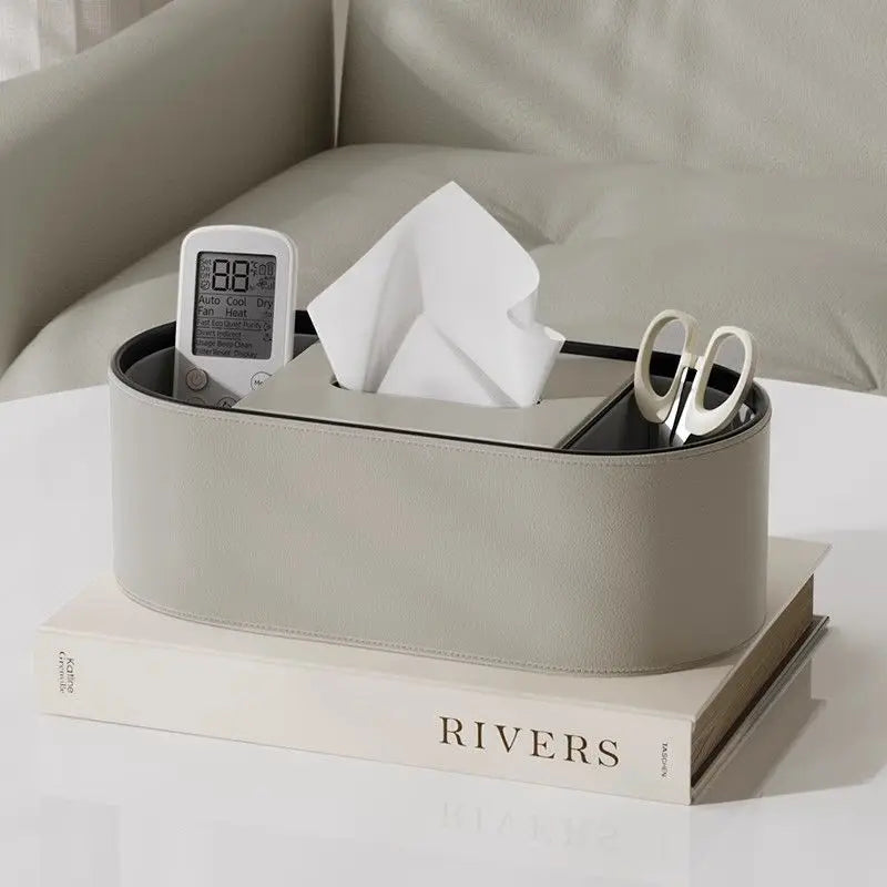 PU Leather Tissue Box with Storage Rack – Stylish Napkin Holder for Home and Office