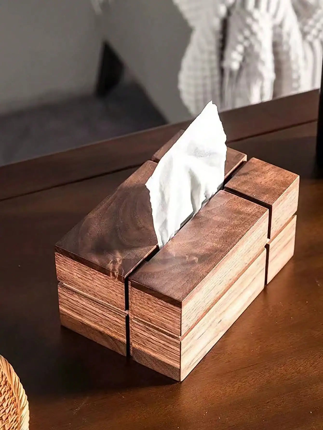 Nordic Walnut Wooden Tissue Box – Stylish Home Decor for Living Room and Tea Table