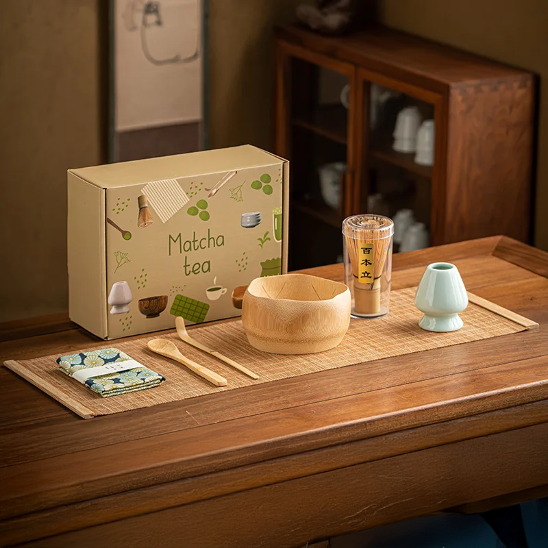 Premium 7-Piece Matcha Set with Bamboo Whisk, Ceramic Bowl, and Scoop – Traditional Tea Ceremony Accessories