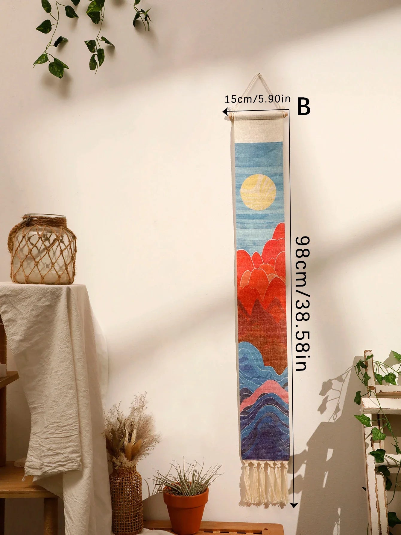 Handmade Macrame Wall Tapestry – Boho Sunset and Sunrise Wall Art Decor for Living Room