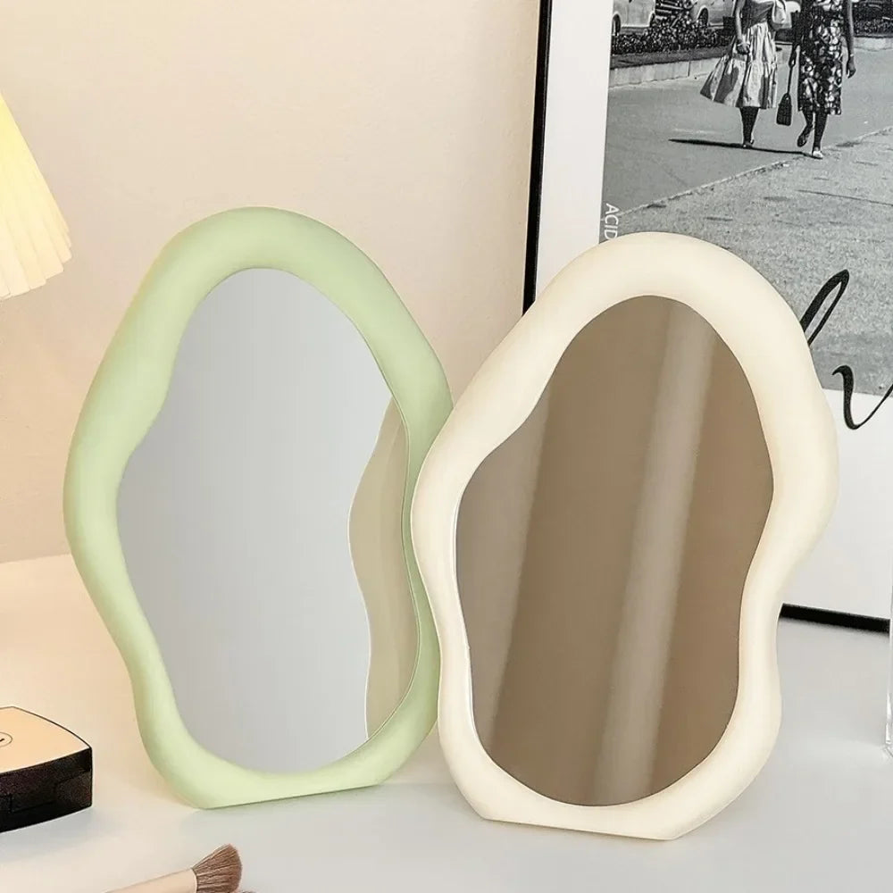Cloud-Shaped Makeup Mirror with Velvet Base – Decorative Standing Mirror for Grooming and Photo Display