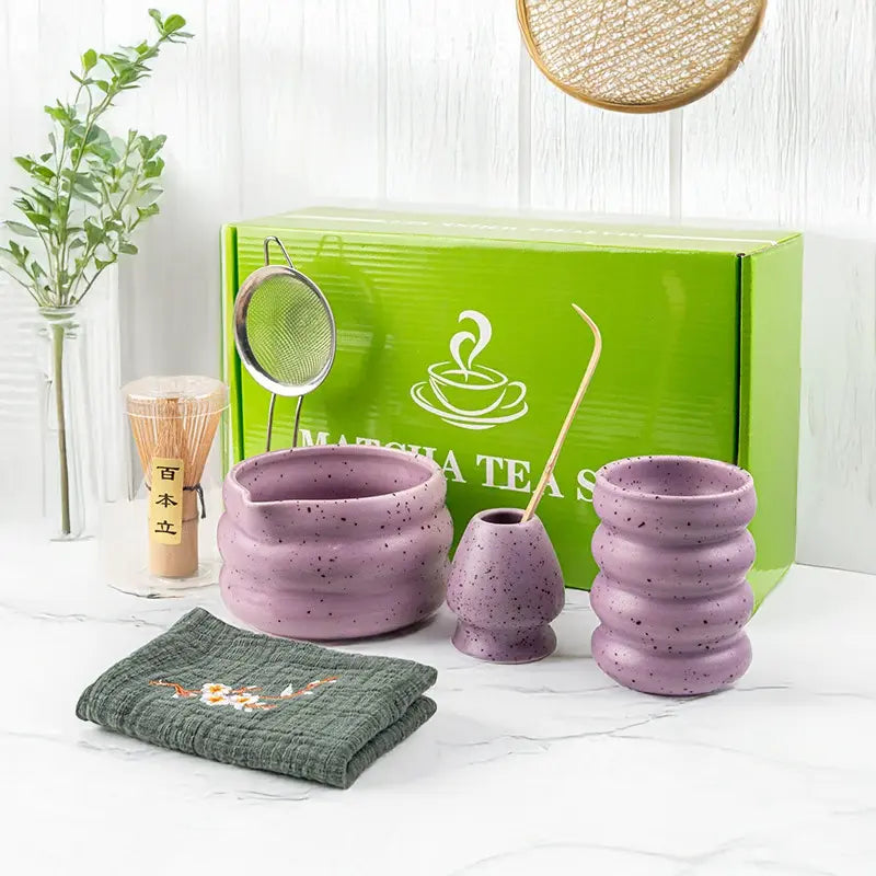 7-Piece Matcha Set with Bamboo Whisk, Scoop, and Ceramic Accessories - Perfect Matcha Tea Making Kit