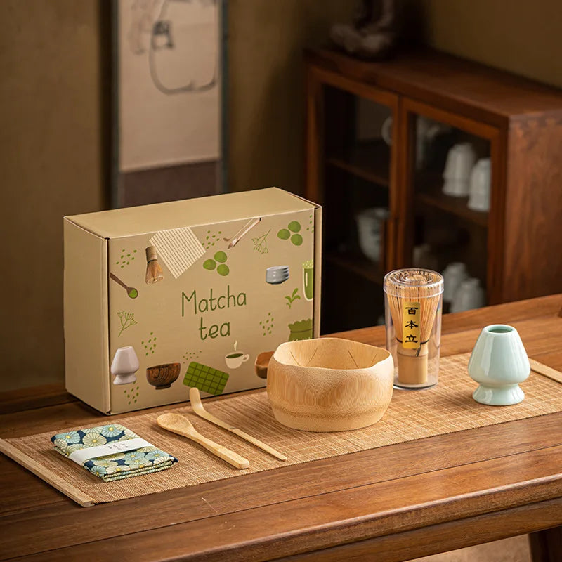 Premium 7-Piece Matcha Set with Bamboo Whisk, Ceramic Bowl, and Scoop – Traditional Tea Ceremony Accessories