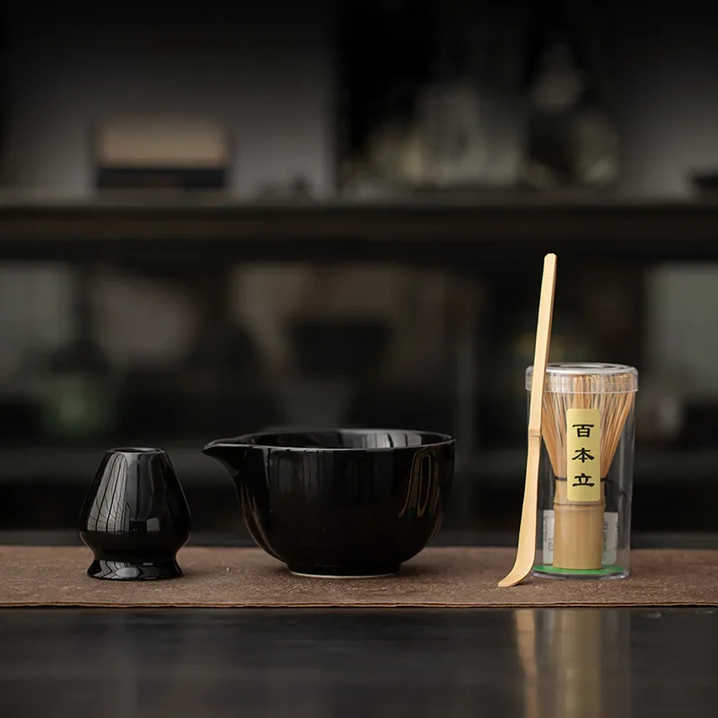 Pink Pumpkin Petal Matcha Tea Set – 4-Piece Tea Set with Bamboo Whisk, Teaspoon, and Bowls for Perfect Indoor Brewing