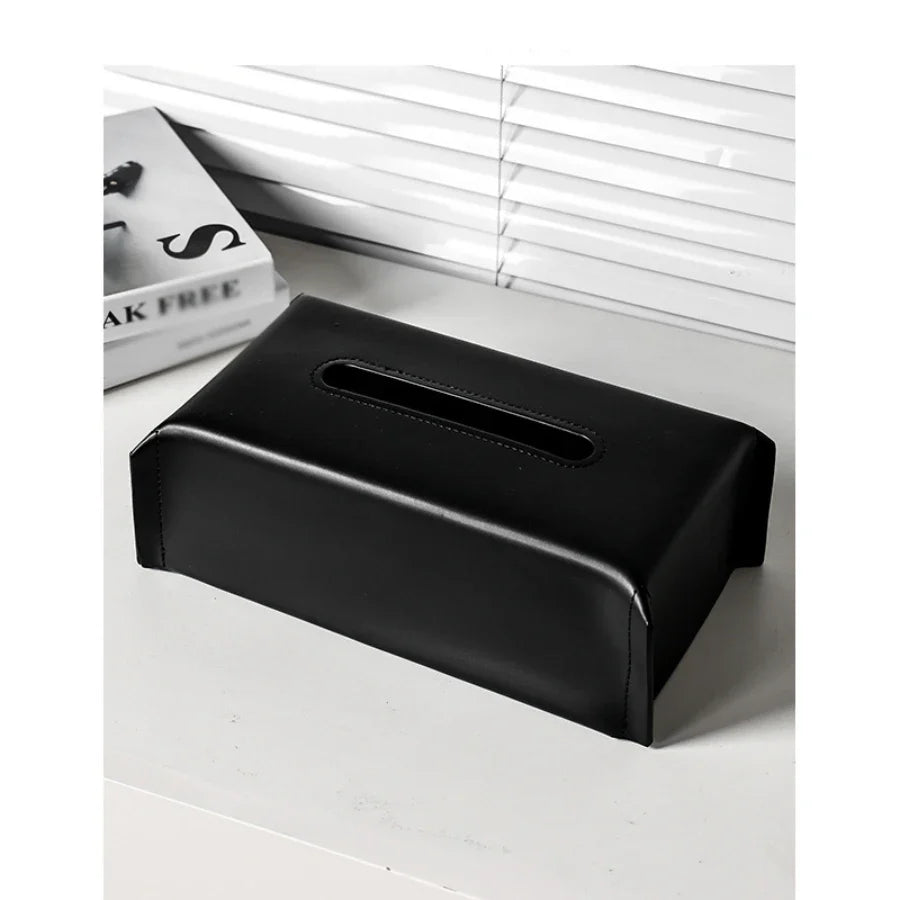 Luxury PU Leather Tissue Box Cover – Woven Napkin Case for Home Decoration