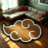 Red Akatsuki cloud rug with black and white border, anime-inspired floor mat for bedroom or living room decor
