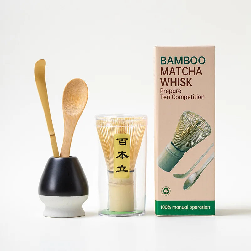 Japanese Matcha Tea Set with Bamboo Whisk, Spoon, and Stand – Essential Tools for Tea Ceremony