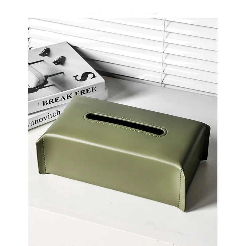 Luxury PU Leather Tissue Box Cover – Woven Napkin Case for Home Decoration