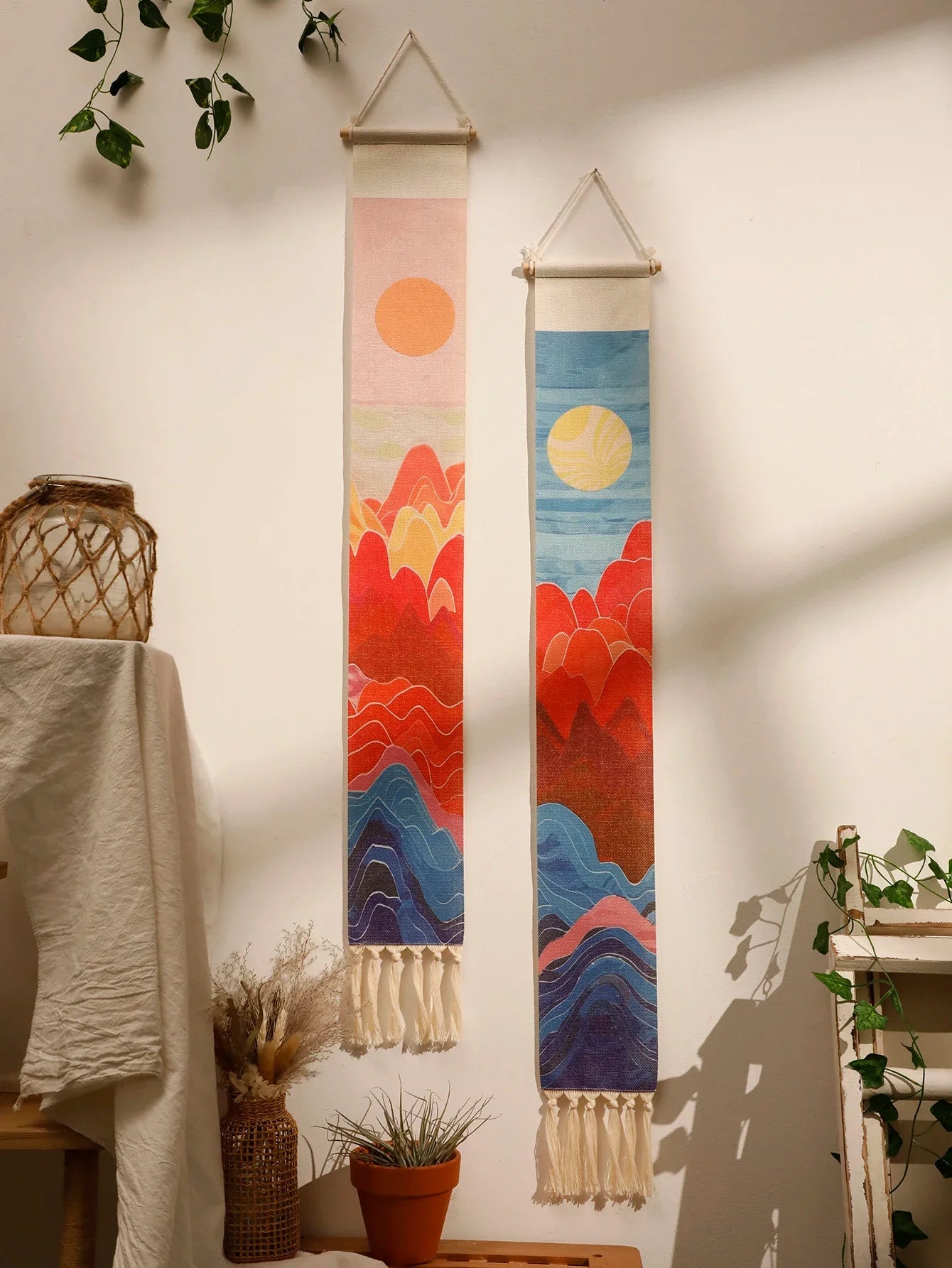 Handmade Macrame Wall Tapestry – Boho Sunset and Sunrise Wall Art Decor for Living Room