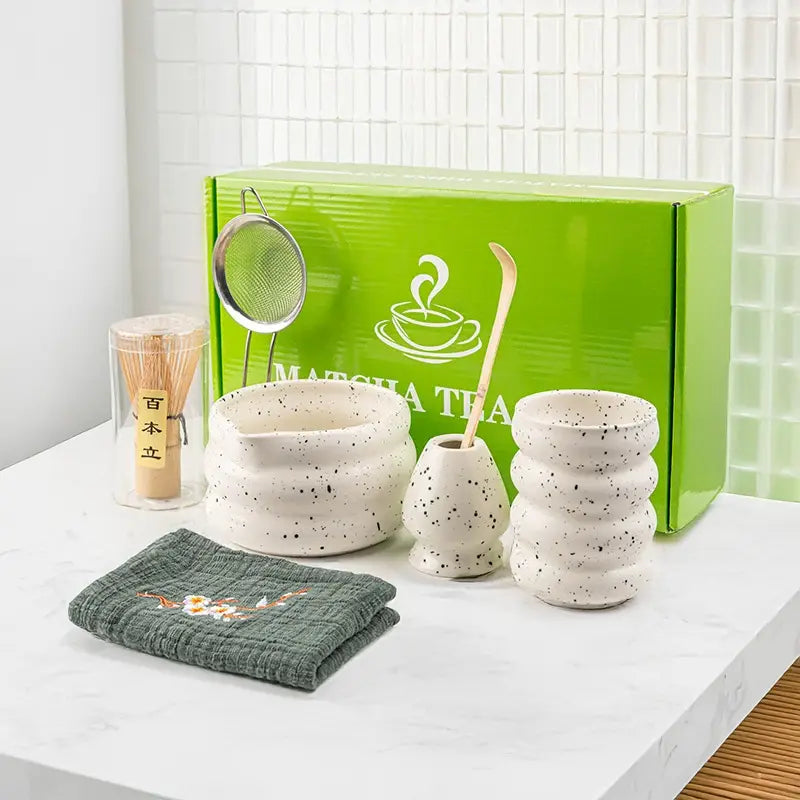 7-Piece Matcha Set with Bamboo Whisk, Scoop, and Ceramic Accessories - Perfect Matcha Tea Making Kit