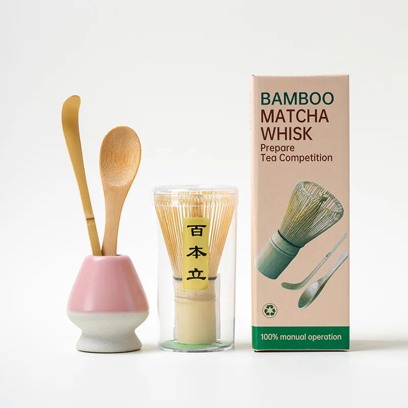 Japanese Matcha Tea Set with Bamboo Whisk, Spoon, and Stand – Essential Tools for Tea Ceremony