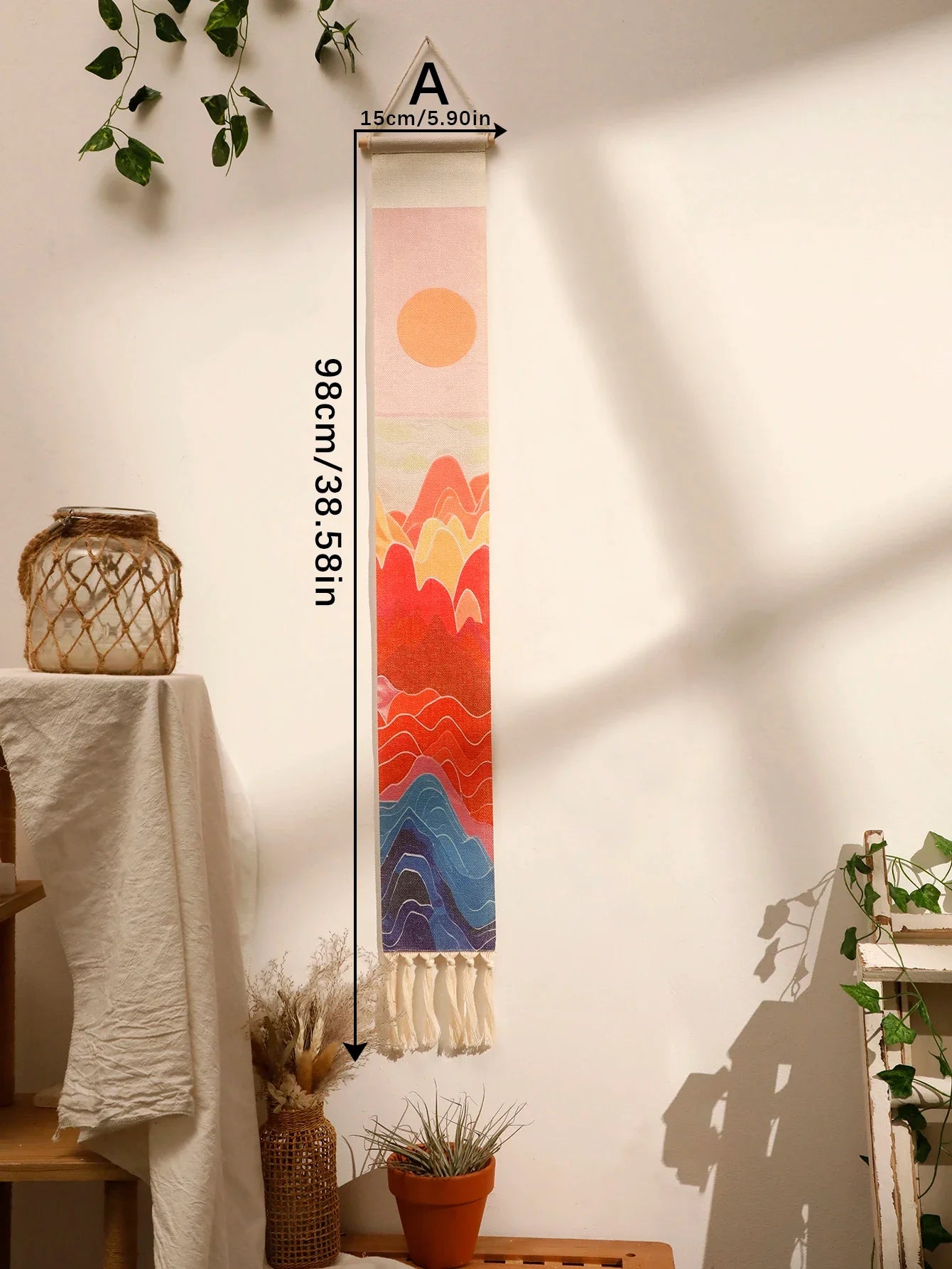 Handmade Macrame Wall Tapestry – Boho Sunset and Sunrise Wall Art Decor for Living Room