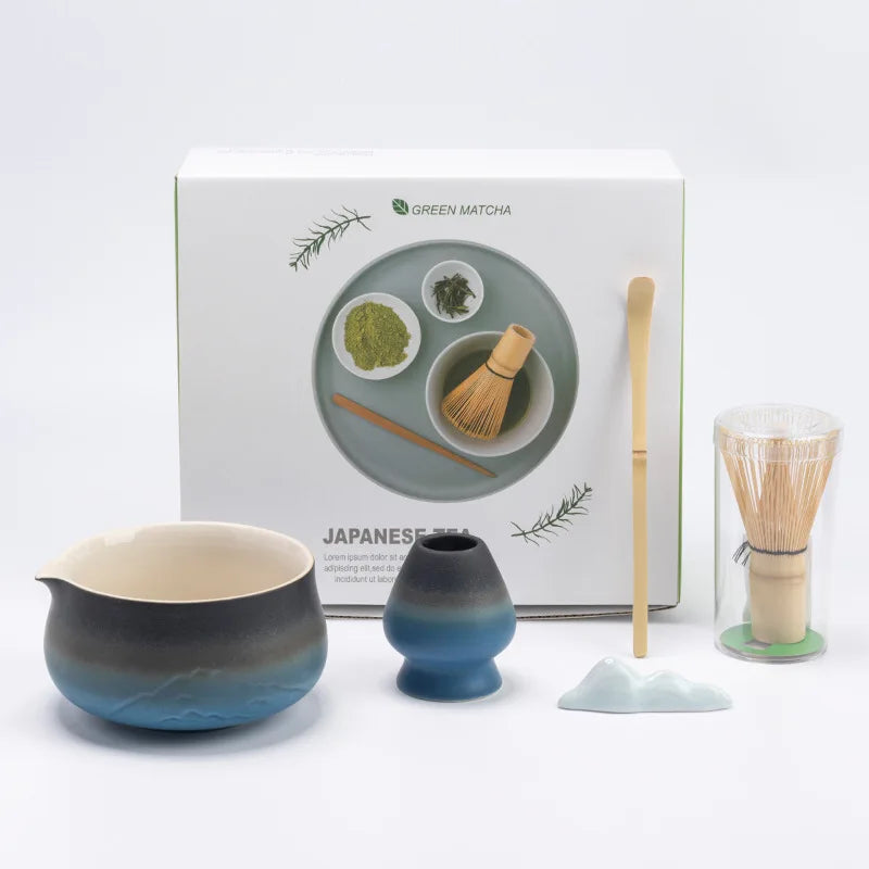 Japanese Matcha Tea Set with Ceramic Bowl, Bamboo Whisk, Spoon Holder & Strainer – Ideal Tea Gift Set for Authentic Tea Ceremonies