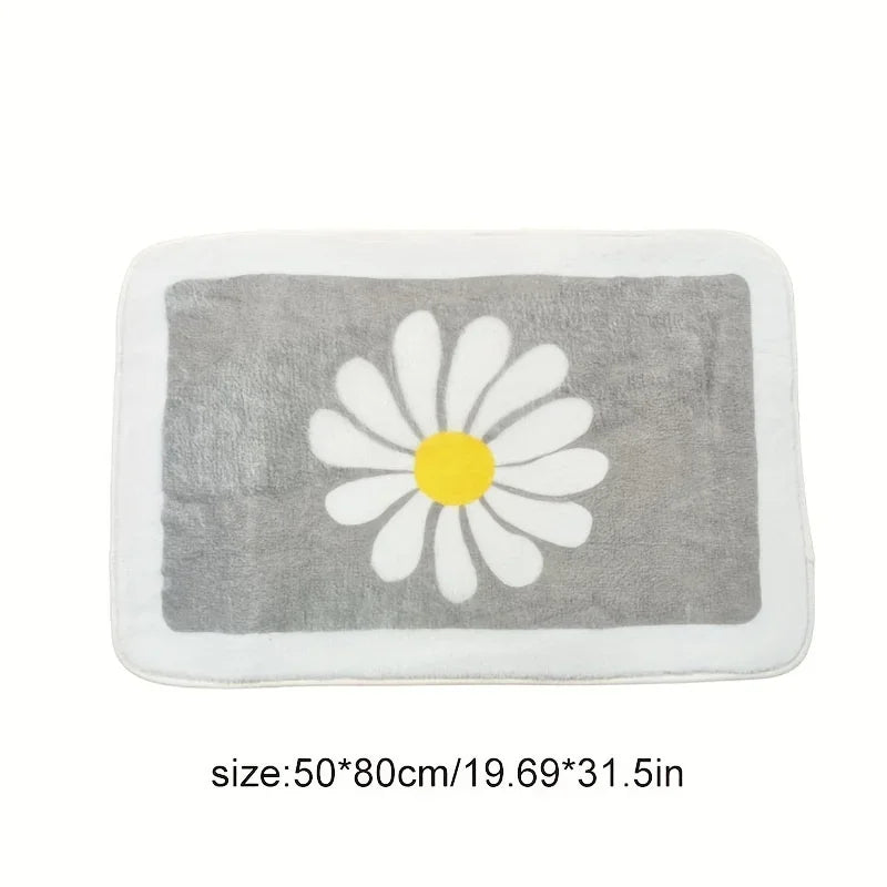 Soft Thick Daisy Flowers Bath Mat Set – Non-Slip Bathroom Rugs