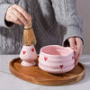 Ceramic Matcha Set with Pink Heart Decals - Complete Matcha Bowl, Whisk, Holder, Bamboo Scoop, and Sifter